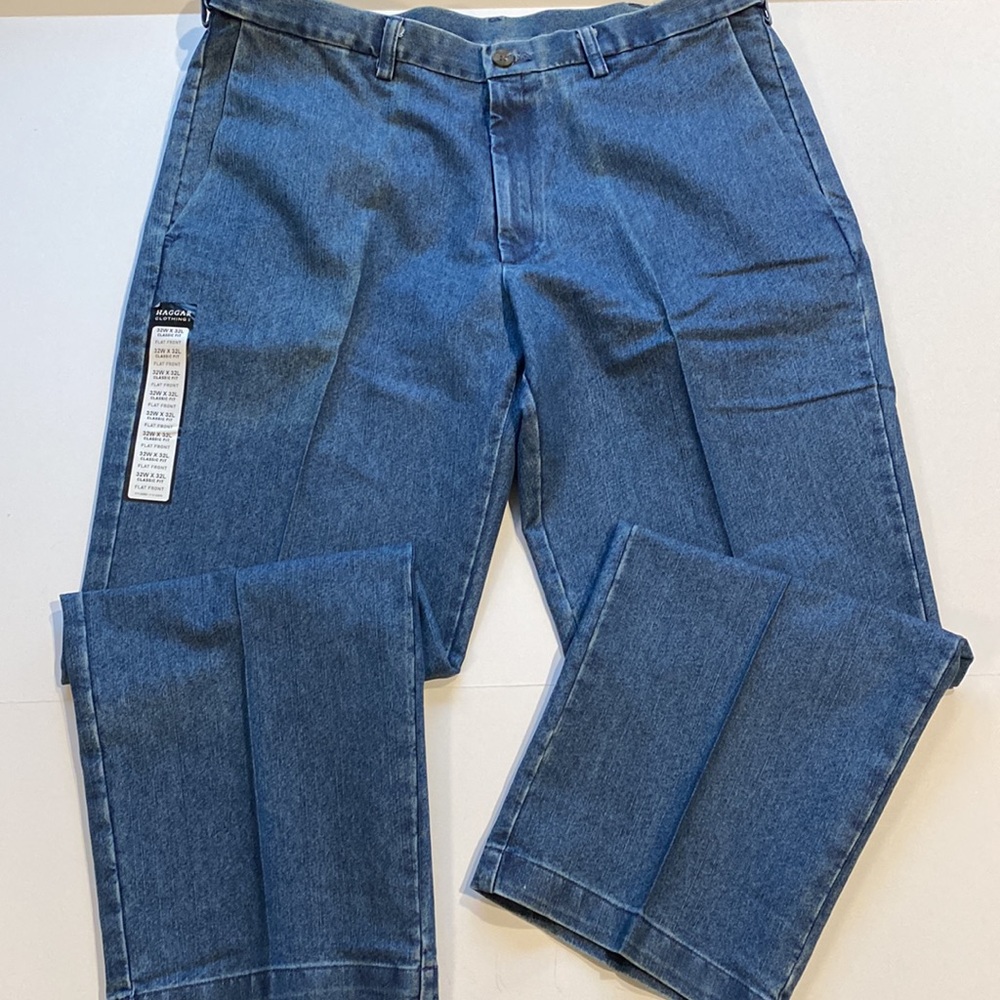 Haggar SZ 44 x 32 Denim Blue Jeans Classic Fit  Stretch Denim New D15 - Picture 11 of 13